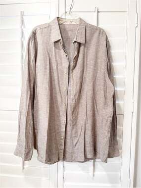 Tasso Elba Linen Blend Button Down Shirt Mens XXL Taupe Beige Long Sleeve Casual